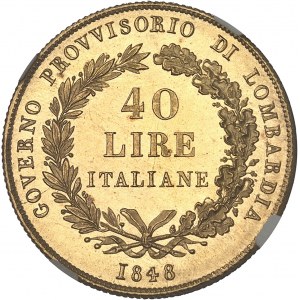 Lombardie, Gouvernement provisoire de (1848). 40 lire 1848, M, Milan.