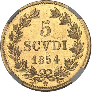 Vatican, Pie IX (1846-1878). 5 scudi 1854 - An IX, R, Rome.