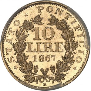 Vatican, Pie IX (1846-1878). 10 lire 1867 - An XXI, R, Rome.