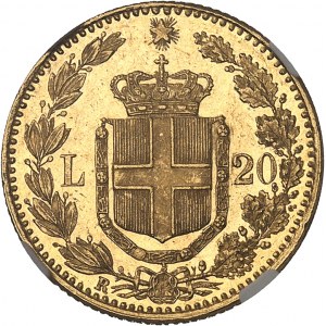 Umberto I (1878-1900). 20 lire, aspect Flan bruni (PROOFLIKE) 1884, R, Rome.