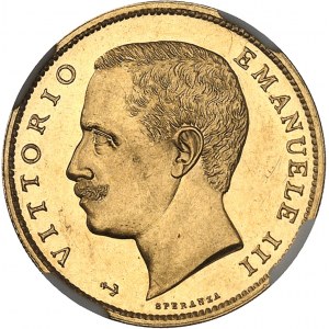 Victor-Emmanuel III (1900-1946). 20 lire à l’aigle aux armes de Savoie, à l’ancre (or d’Érythrée), aspect Flan bruni (PROOFLIKE) 1902 (ancre), R, Rome.