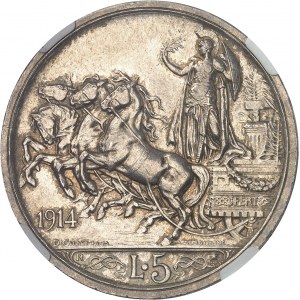 Victor-Emmanuel III (1900-1946). 5 lire au quadrige 1914, R, Rome.