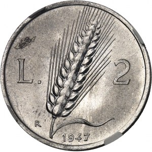 République italienne (depuis 1946). 2 lire au laboureur et à l’épi de blé 1947, R, Rome.