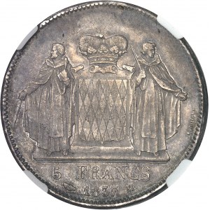Honoré V (1819-1841). 5 francs, variété de tranche **** DEO 1837, M, Monaco.