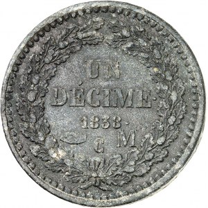 Honoré V (1819-1841). Un décime, frappe en étain 1838, M, Monaco.