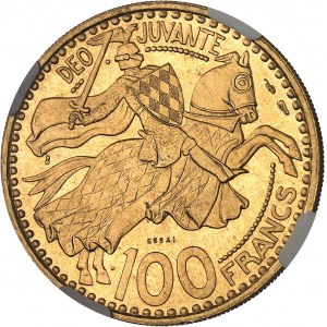 Rainier III (1949-2005). Essai de 100 francs en Or 1950, Paris.