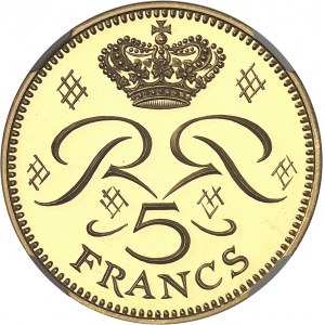 Rainier III (1949-2005). Piéfort de 5 francs en Or, Flan bruni (PROOF) 1974, Paris.