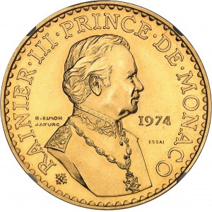 Rainier III (1949-2005). Essai de 50 francs en Or, vingt-cinq années de règne 1974, Paris.