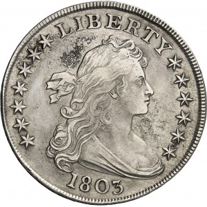 République fédérale des États-Unis d’Amérique (1776-à nos jours). Dollar au buste drapé et revers à l’aigle héraldique 1803, Philadelphie.