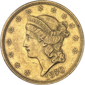 République fédérale des États-Unis d’Amérique (1776-à nos jours). 20 dollars Liberty, sans devise 1850, Philadelphie.
