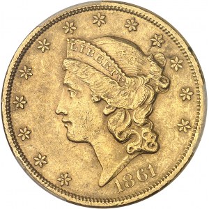République fédérale des États-Unis d’Amérique (1776-à nos jours). 20 dollars Liberty, sans devise 1861, Philadelphie.