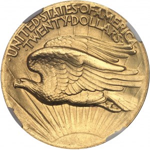 République fédérale des États-Unis d’Amérique (1776-à nos jours). 20 dollars Saint-Gaudens, haut relief (WIRE RIM) MCMVII (1907), Philadelphie.