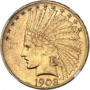 République fédérale des États-Unis d’Amérique (1776-à nos jours). 10 dollars Indien, avec devise 1908, D, Denver.