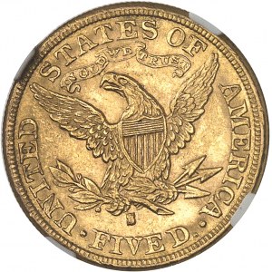 République fédérale des États-Unis d’Amérique (1776-à nos jours). 5 dollars Liberty, avec devise 1887, S, San Francisco.
