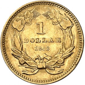 République fédérale des États-Unis d’Amérique (1776-à nos jours). 1 dollar à la tête de princesse indienne 1862, Philadelphie.