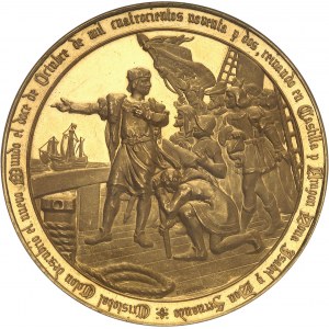 République fédérale des États-Unis d’Amérique (1776-à nos jours). Médaille d’Or, 400e anniversaire de la découverte de l’Amérique par Christophe Colomb, par B. Maura, d’aspect Flan bruni intense (DEEP PROOFLIKE) 1892, Madrid.