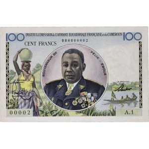 100 francs Institut d’Émission de l’AEF et du Cameroun exceptionnel petit numéro ND (1957).