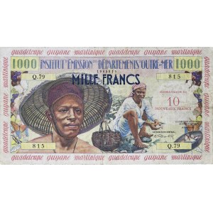 10 nouveaux francs sur 1000 francs Pêcheur type “Antilles Françaises” ND (1960).