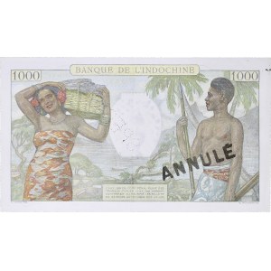 1000 francs SPECIMEN - Banque de l’Indochine avec tampon ANNULÉ type “Papeete” ND (1954).
