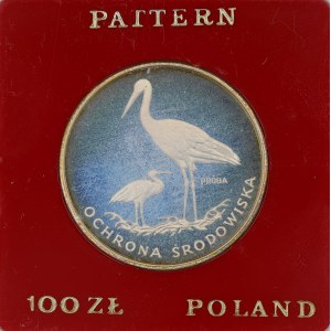 PRL. PRÓBA Srebro. 100 zł. BOCIANY, 1982.