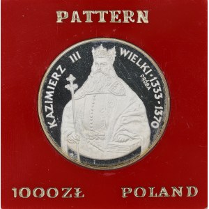 PRL. PRÓBA Srebro. 1 000 zł. KAZIMIERZ III WIELKI, 1987.