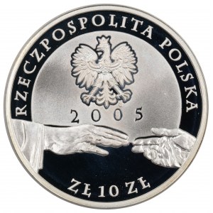 10 zł. 2005. JAN PAWEŁ II (platerowana złotem).