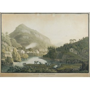 Jacob Philipp HACKERT (1737-1807) - według, rytował H. SCHUTZ, 1 poł. XIX w., Widok na Mont Liberatorio w Molina, 1818
