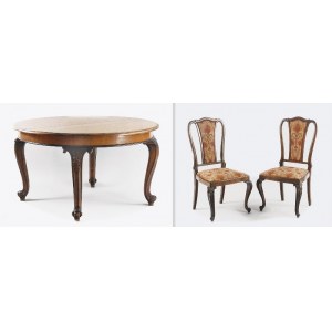 Stół i pięć krzeseł stylowych
