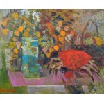 Jan SZANCENBACH (1928-1998), Suche kwiaty w turkusowym wazonie, 1998
