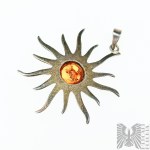 Zawieszka w kształcie słońca z naturalnym bursztynem, Srebro 925