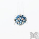 Udekorowany Naturalnymi Topazami London Blue 6.50 Ct i Białymi Szafirami 0.20 Ct Pierścionek, Srebro 925