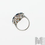 Udekorowany Naturalnymi Topazami London Blue 6.50 Ct i Białymi Szafirami 0.20 Ct Pierścionek, Srebro 925