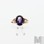 Pierścionek z Naturalnym Ametystem 4.35 Ct oraz Brylantami 0.06 Ct, Złoto 375/9K