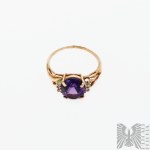 Pierścionek z Naturalnym Ametystem 4.35 Ct oraz Brylantami 0.06 Ct, Złoto 375/9K