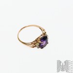 Pierścionek z Naturalnym Ametystem 4.35 Ct oraz Brylantami 0.06 Ct, Złoto 375/9K