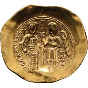 Byzanc, Isaac II. Angelus, 1185 - 1195, AV Trachy, Trůnící Madona, nápis / archanděl Michael