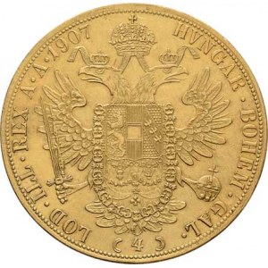 František Josef I., 1848 - 1916, 4 Dukát 1907, 13.913g, dr.hr., vl.škr., vlas.rysky,