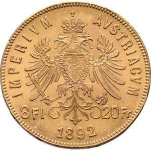 František Josef I., 1848 - 1916, 8 Zlatník 1892 - novoražba, 6.447g, nep.hr., pěkná