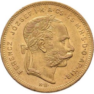 František Josef I., 1848 - 1916, 8 Zlatník 1875 KB, 6.447g, nep.hr., nep.rysky, pěkná
