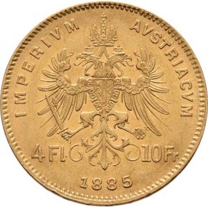 František Josef I., 1848 - 1916, 4 Zlatník 1885 (pouze 38.000 ks), 3.219g, nep.hr.,