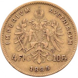 František Josef I., 1848 - 1916, 4 Zlatník 1885 (pouze 38.000 ks), 3.183g, dr.hr.,