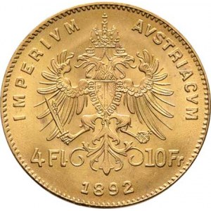 František Josef I., 1848 - 1916, 4 Zlatník 1892 - novoražba, 3.231g, pěkná patina