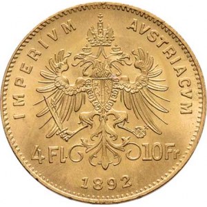 František Josef I., 1848 - 1916, 4 Zlatník 1892 - novoražba, 3.226g, nep.hr., pěkná