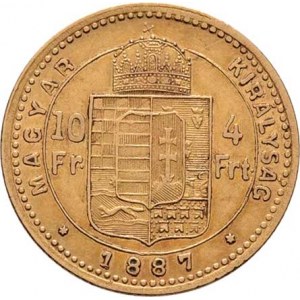 František Josef I., 1848 - 1916, 4 Zlatník 1887 KB (pouze 39.000 ks), 3.203g,