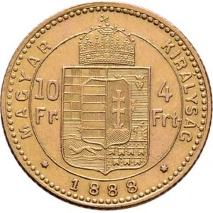 František Josef I., 1848 - 1916, 4 Zlatník 1888 KB (pouze 49.000 ks), 3.223g,