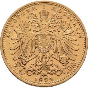 František Josef I., 1848 - 1916, 20 Koruna 1894, 6.748g, hr., nep.rysky, pěkná patina