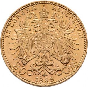 František Josef I., 1848 - 1916, 20 Koruna 1898, 6.775g, nep.hr., nep.rysky, pěkná