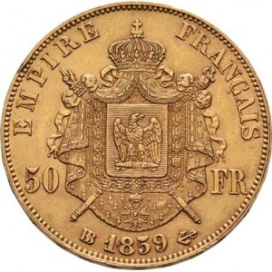Francie, Napoleon III., 1852 - 1871, 50 Frank 1859 BB, Strasbourg, KM.785.2 (Au900, pouze