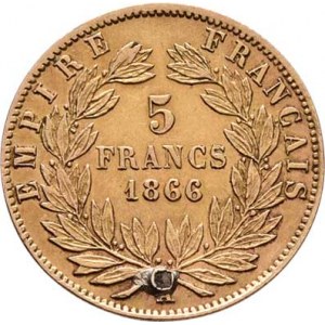 Francie, Napoleon III., 1852 - 1871, 5 Frank 1866 A, Paříž, KM.803.1 (Au900), 1.604g,