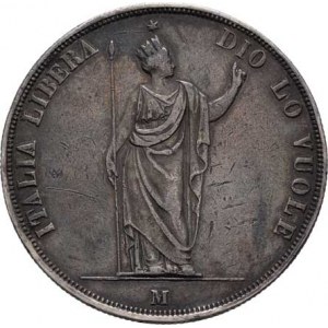 Revoluční vláda v Miláně, 1848 - 1849, 5 Lira 1848 M, Cr.22.3 (Ag900), 24.860g, dr.hr.,